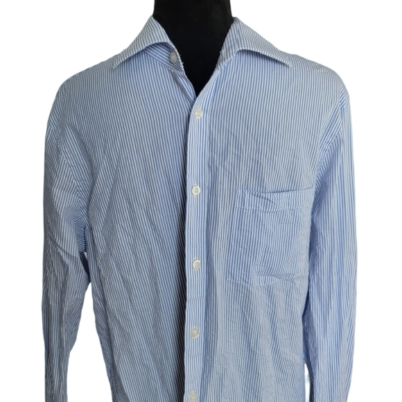 Men's Michael Kors Blue Pinstripe Button Down Shirt Size Large - Picture 4 of 6